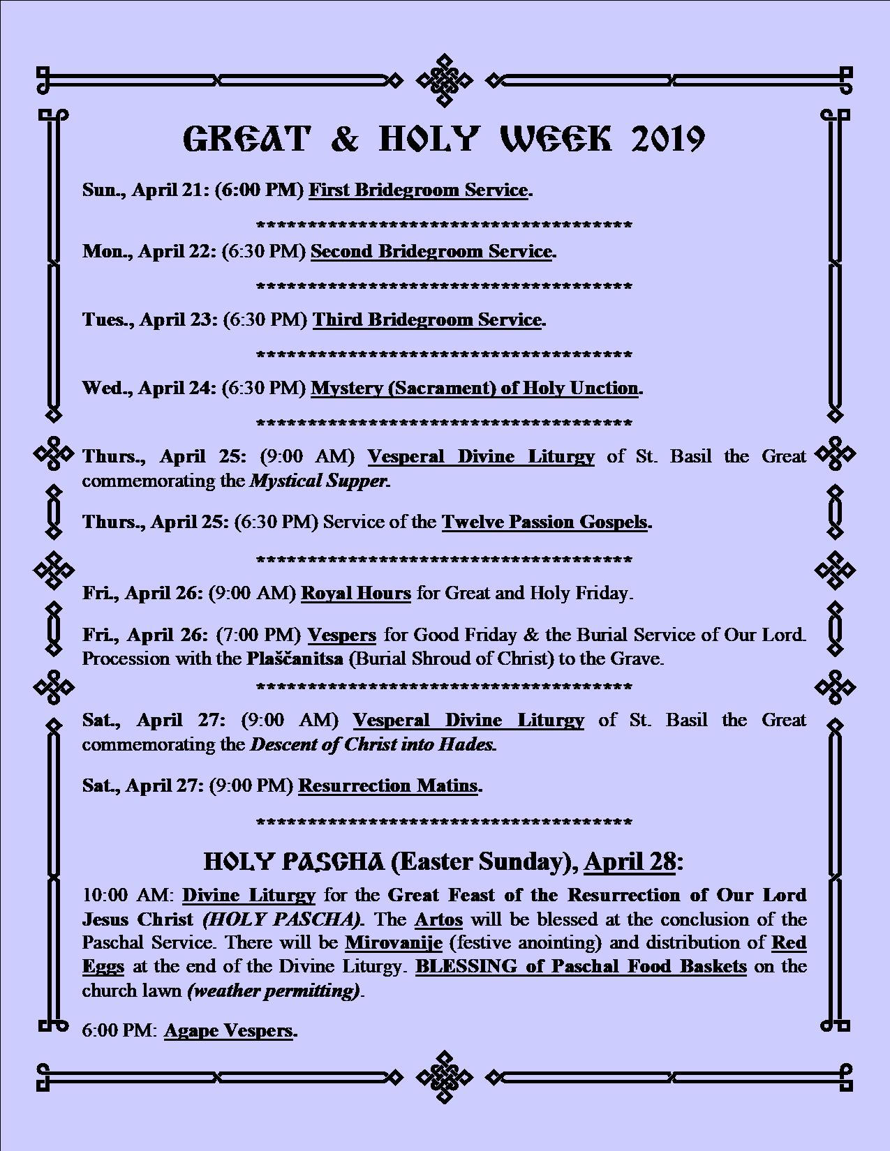 Holy Week Schedule | Saint Nicholas Orthodox Church